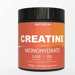 Nature4U Micronized Creatine Monohydrate Powder 500G, 5000mg Unflavored, 100 Serving